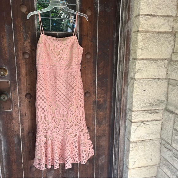 LULU’S | Unlimited Love Dusty Pink Lace Trumpet Midi Dress SIZE L - Picture 5 of 14